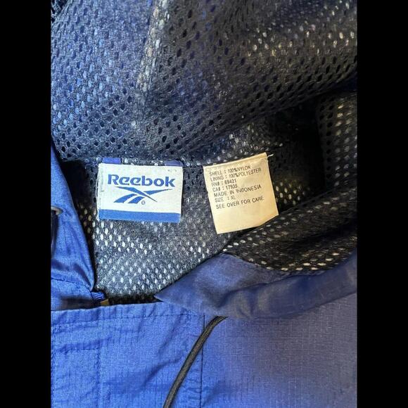 Reebok XL Windbreaker 1/4 Zip Roll-Up Hood Deep Blue 80s Style VTG‎ RARE - Picture 5 of 9